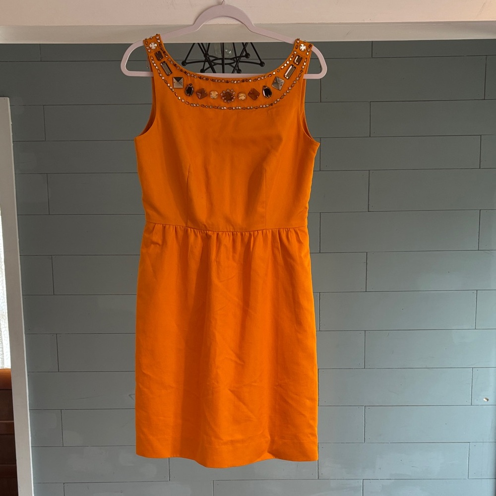 J. Crew Orange Mini Dress withโ Embellished Neckline